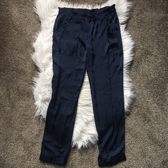 BCBG Maxazria Dark Navy Satin Trousers Size Small - Picture 4 of 5